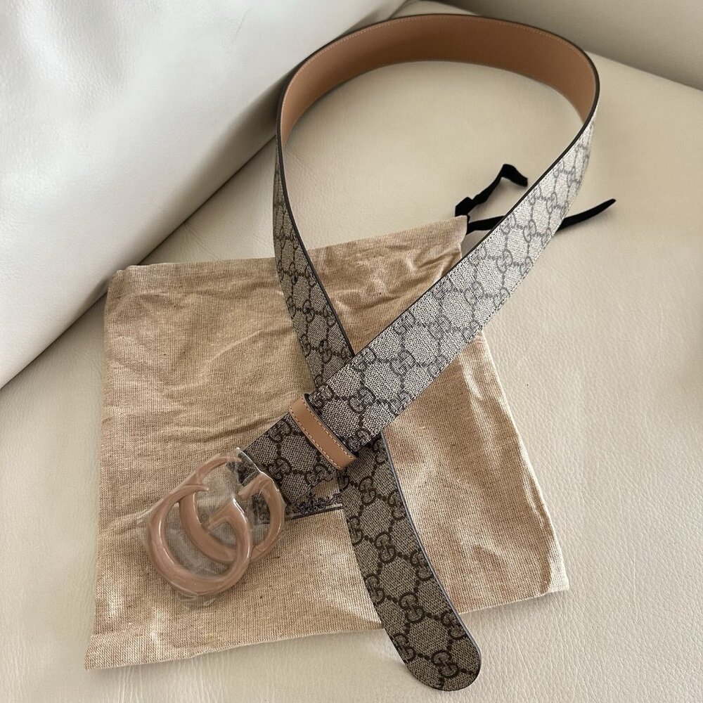 NEW Gucci Gucci GG Marmont Wide Belt 80 CM 32 In Pink Brown GG Supreme - Picture 6 of 9
